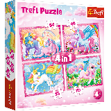 Set puzzle 4 in 1 Trefl Lumea magica a unicornilor, 1x35 piese, 1x48 piese, 1x54 piese, 1x70 piese