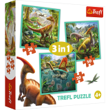Set puzzle 3 in 1 Trefl Lumea extraordinara a dinozaurilor, 1x20 piese, 1x36 piese, 1x50 piese