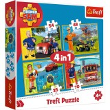 Set puzzle 4 in 1 Trefl Fireman Sam, Pompierul Sam in ajutor, 1x35 piese, 1x48 piese, 1x54 piese, 1x70 piese