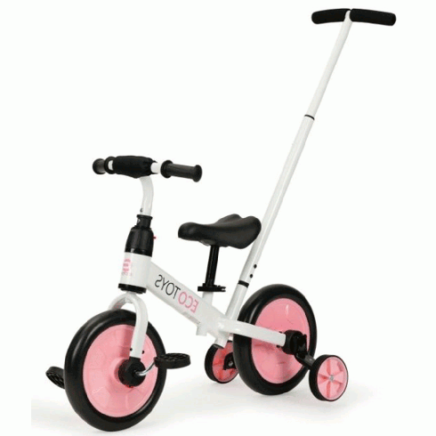 Bicicleta Ecotoys YM-BB-12 cu roti ajutatoare 3 in 1 Pink
